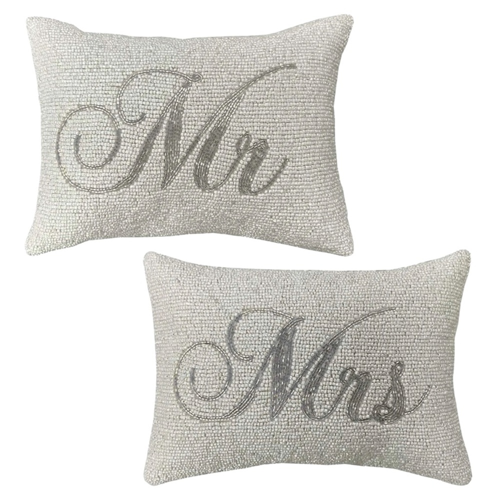 Elegant Mr. & Mrs. Wedding Silver Accent Pillows - Set of 2